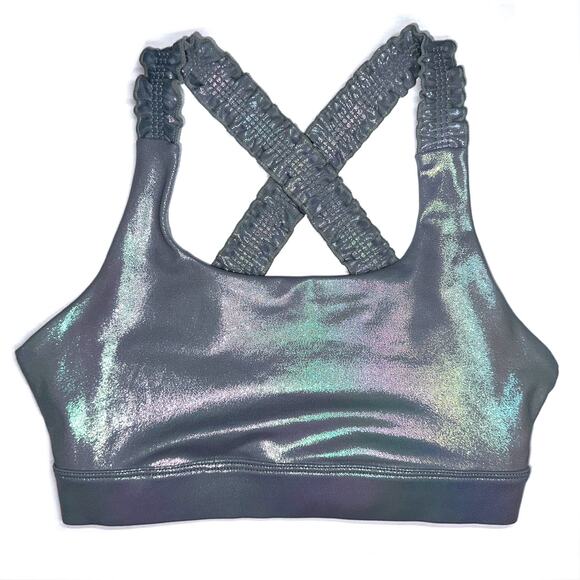 Zyia Active Metallic Grey Silver Light N Tight Ruffle Strap Sports Bra Size S - Picture 2 of 11
